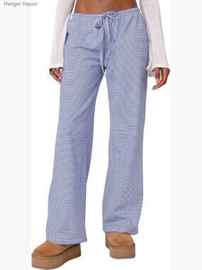 Small Wide Leg Striped Pajama Pants Drawstring Waist Lounge Wear